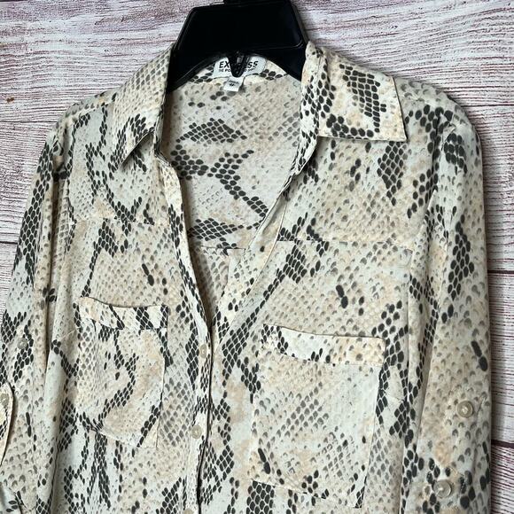 Express The Portofino Snake Skin Print Button Down Classic Shirt Size XS - Picture 3 of 10